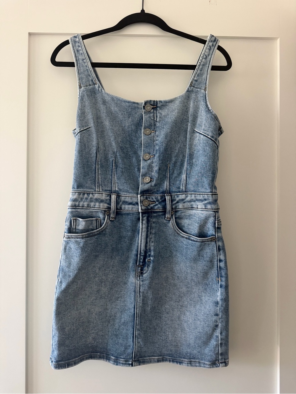 Light Blue Denim Mini Dress with Button-Front